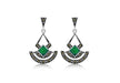 Sterling Silver Marasite and Green Agate Drop Earrings