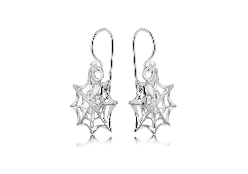 SILVER SPIDER WEB DROP EARRing