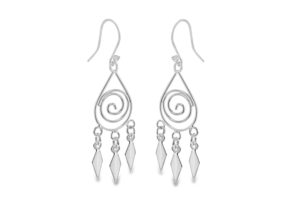 Sterling Silver Swirl Tri-Drop Hook Earrings 