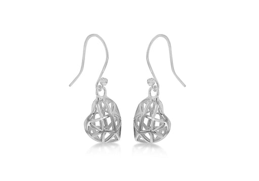 Sterling Silver Rhodium Plated Puff Heart Drop Earrings 