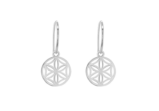 Sterling Silver Rhodium Plated Daisy Disc Design Drop Earrings