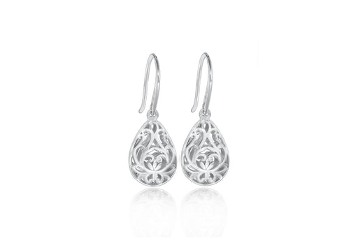 Sterling Silver Rhodium Plated Filigree Teardrop Earrings