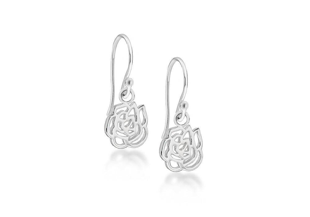 Sterling Silver CutoCut Rose Drop Earrings