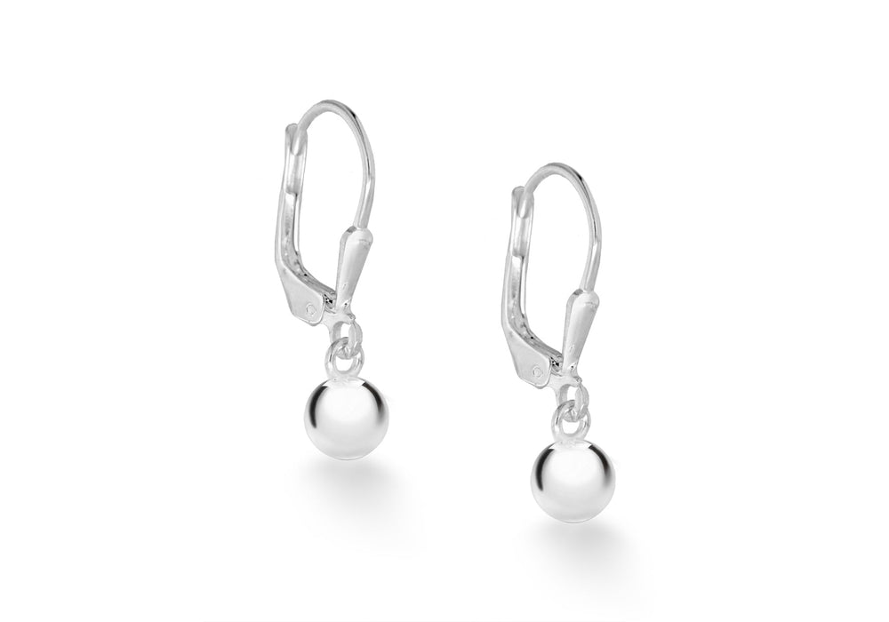 Sterling Silver 5mm Round Ball Lever Bak Drop Earrings