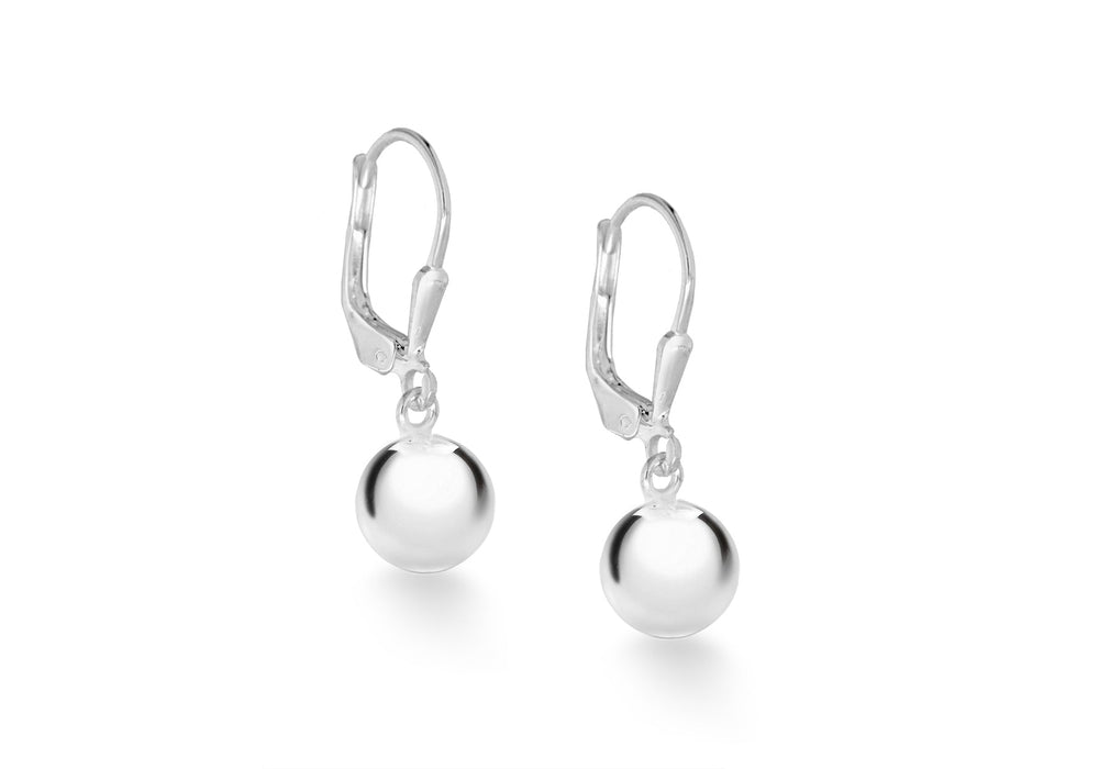 Sterling Silver 8mm Round Ball Lever Bak Drop Earrings