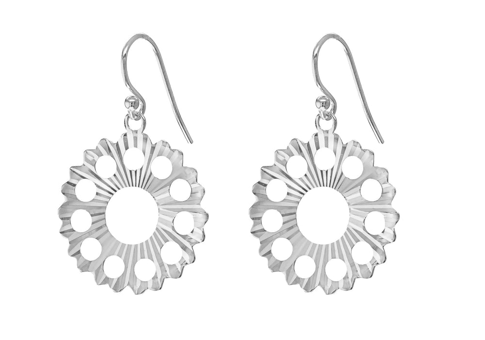 Sterling Silver Diamond Cut Sunray Sproket Earrings