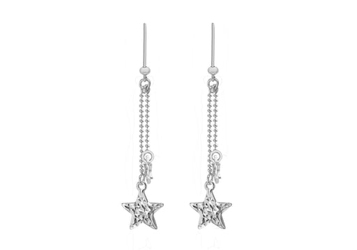 Sterling Silver 12mm x 52mm Double-Star Drop Earrings