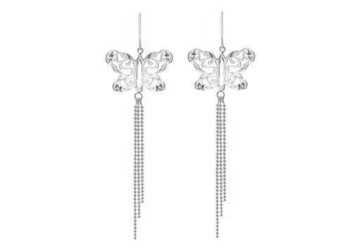 Sterling Silver Butterfly Tassel Drop Earrings