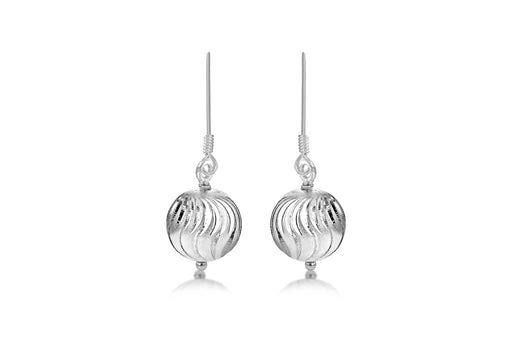 Sterling Silver 10mm x 30mm Wave Pattern Ball Drop Earrings