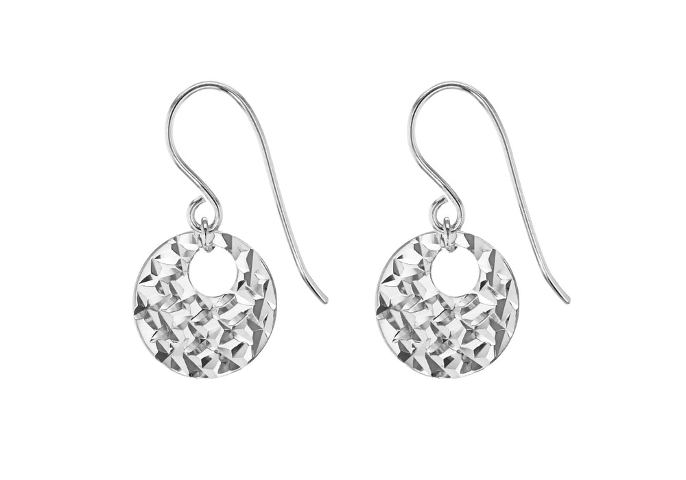 Sterling Silver Diamond Cut Flat Disc Drop Earrings