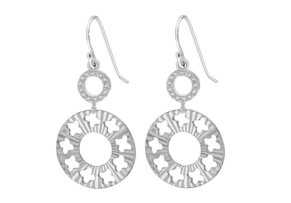 Sterling Silver Diamond Cut Zirconia  Disc Drop Earrings