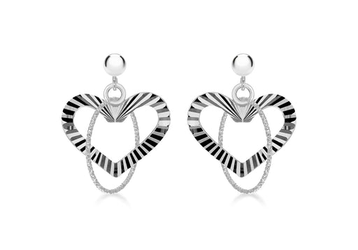 Sterling Silver Diamond Cut Open-Heart and Ring Drop Earrings