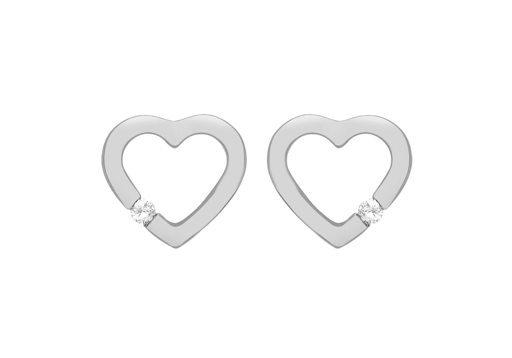 Sterling Silver Rhodium Plated Zirconia  10mm x 10mm Floating Heart Stud Earrings