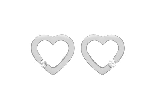 Sterling Silver Rhodium Plated Zirconia  10mm x 10mm Floating Heart Stud Earrings