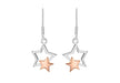 Sterling Silver & Rose Gold Plated Double Star Drop Earrings