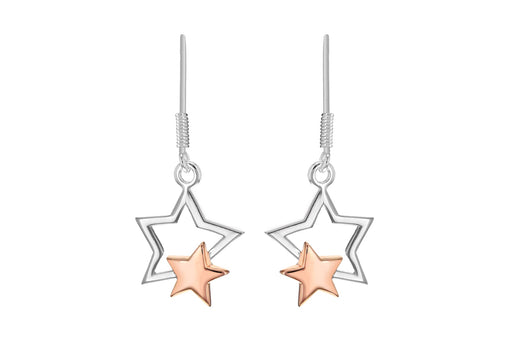 Sterling Silver & Rose Gold Plated Double Star Drop Earrings