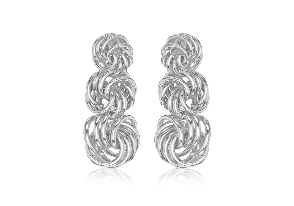 Sterling Silver Graduated Knot Drop Earrings