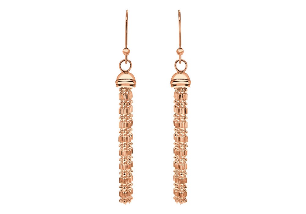 Sterling Silver Rose Gold Plated Bead & Ball Tassel Earrings