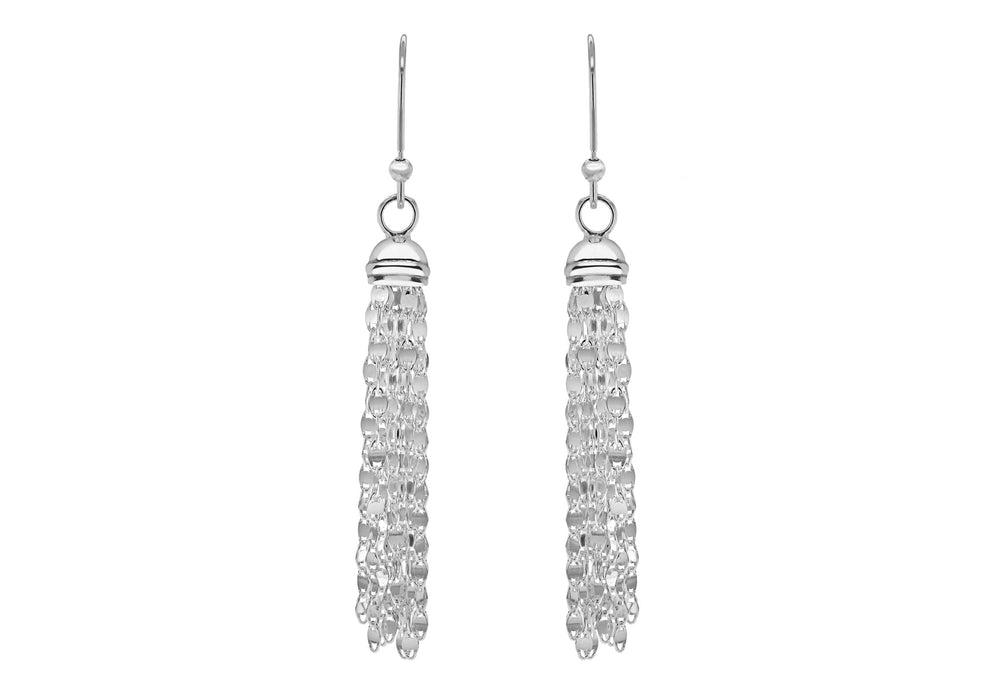 Sterling Silver Flat Link Tassel Earrings