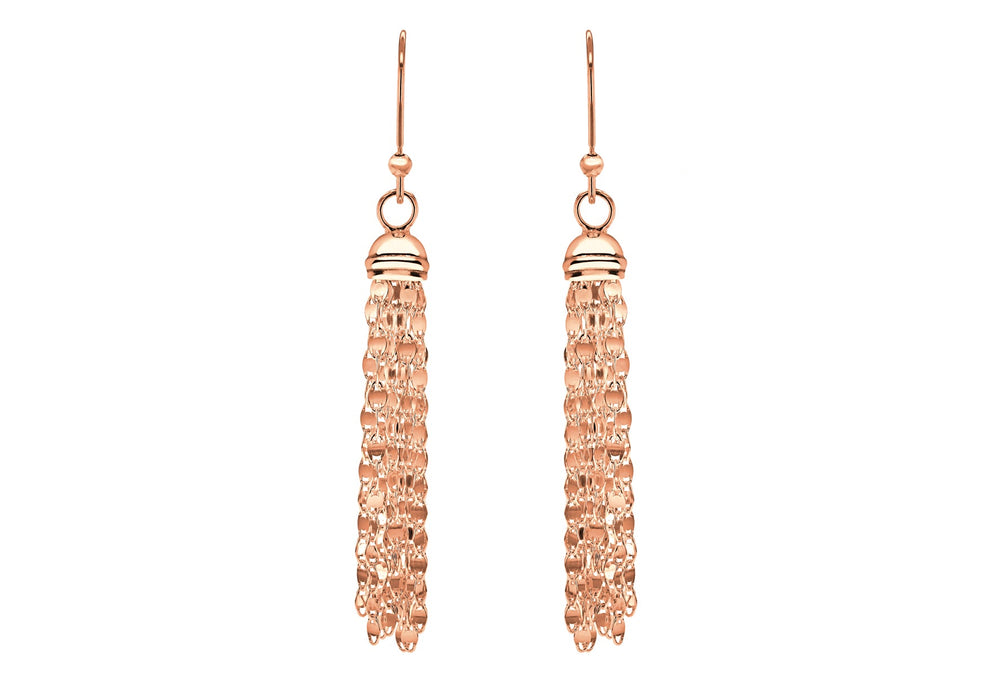 Sterling Silver Rose Gold Plated Flat Link Tassel Earrings