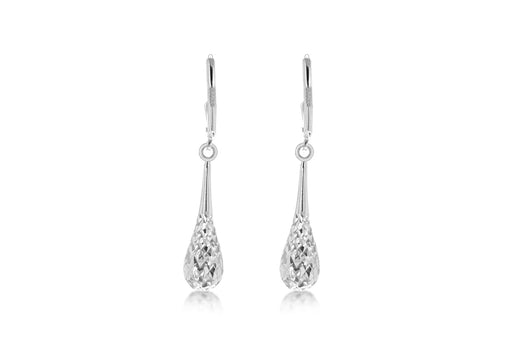 Sterling Silver 6.8mm x 40mm Diamond Cut Teardrop Lever Bak Drop Earrings