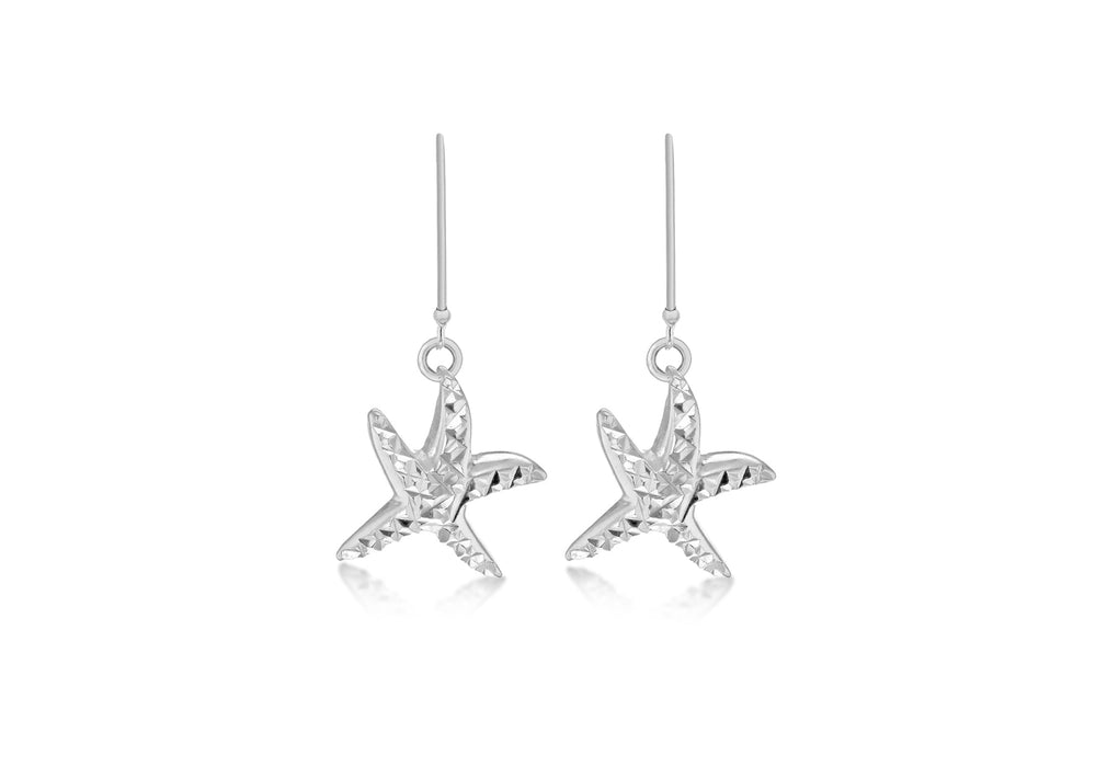 Sterling Silver Diamond Cut Starfish Drop Earrings