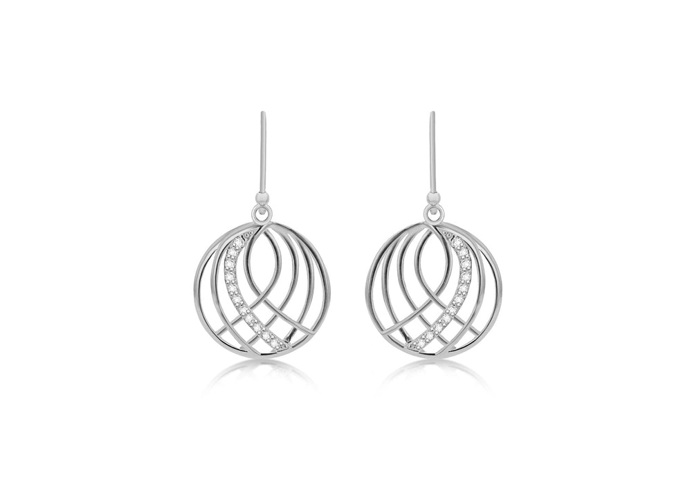 Sterling Silver Zirconia  Open Crossover Circle Drop Earrings