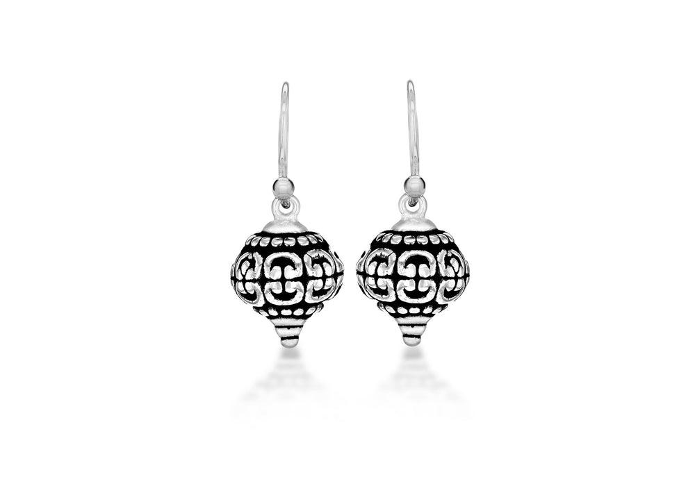 Sterling Silver Oxidised  10.5mm x 24mm Antique-Style Patterned Drop Earrings