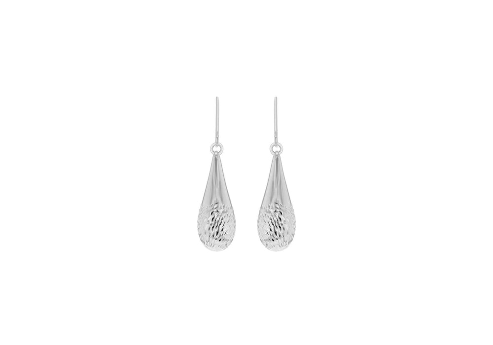 Sterling Silver Rhodium Plated Diamond Cut Large Teardrop Earrings