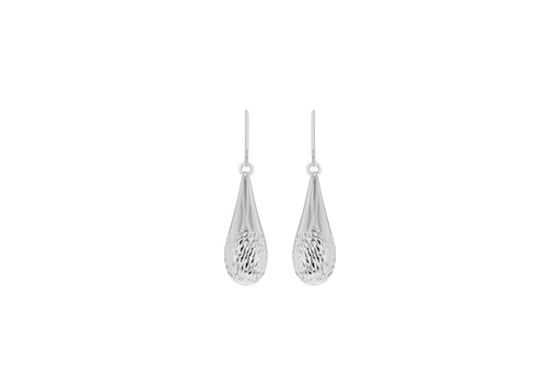 Sterling Silver Rhodium Plated Diamond Cut Large Teardrop Earrings