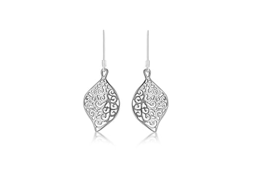 Sterling Silver urved Filigree Leaf Drop Earrings