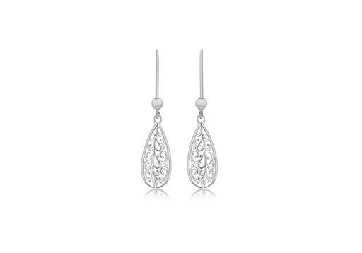 Sterling Silver Rhodium Plated Filigree Teardrop Earrings