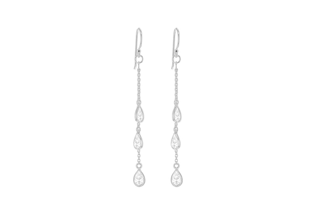 Sterling Silver Zirconia  3.5mm x 62.7mm Chain Drop Earrings