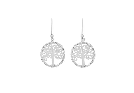 Sterling Silver 17mm x 29.5mm Diamond Cut 'Tree of Life' Disc Drop Earrings