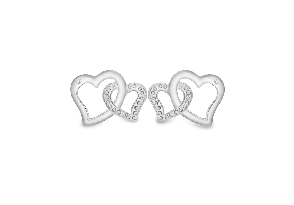 SILVER RH DIA DBL HEART STUDER9