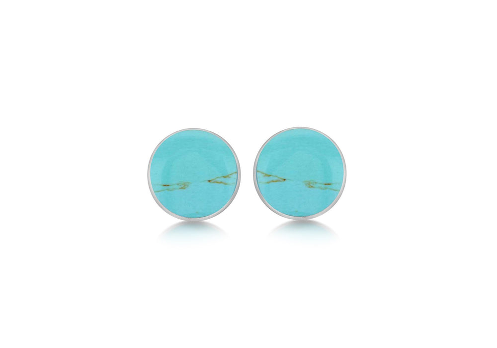 Sterling Silver Round Turquoise Stud Earrings 