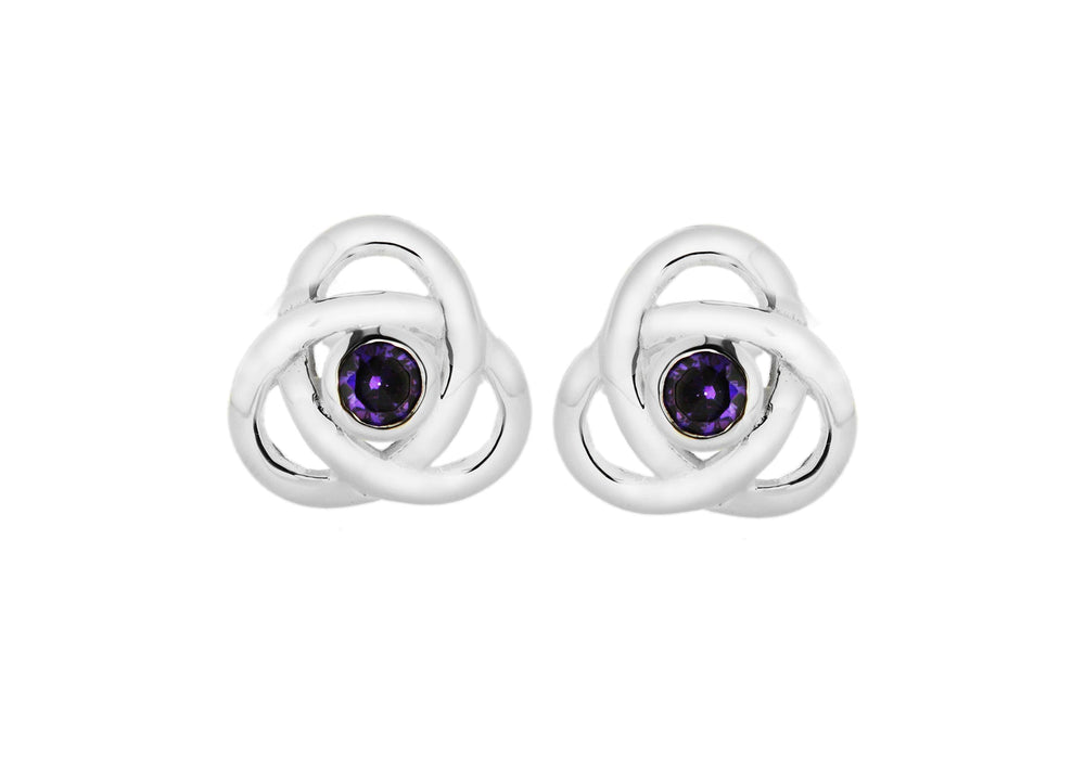 Sterling Silver 11mm Amethyst Zirconia  Knot Stud Earrings