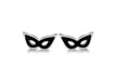 Sterling Silver Mask Rhodium Plated Black Enamel Stud Earrings 