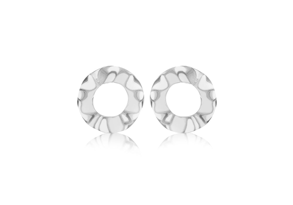 Sterling Silver Wavy Circle Stud Earrings 