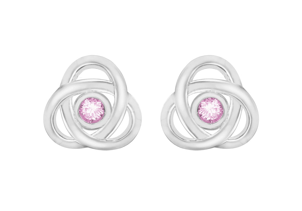 Sterling Silver Pink Zirconia Celtic Knot Stud Earrings