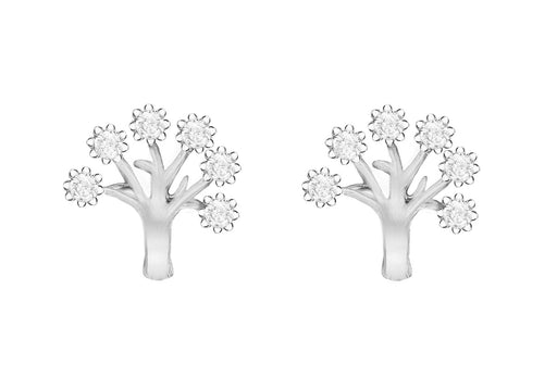 Silver Rhodium Plated Zirconia  9.5mm x 10mm 'Tree of Life' Stud Earrings