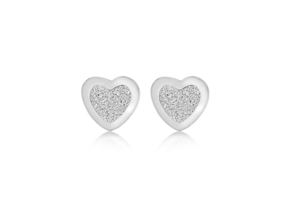 Sterling Silver 8mm x 7.5mm Heart Stardust Stud Earrings