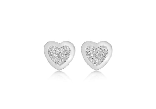 Sterling Silver 8mm x 7.5mm Heart Stardust Stud Earrings