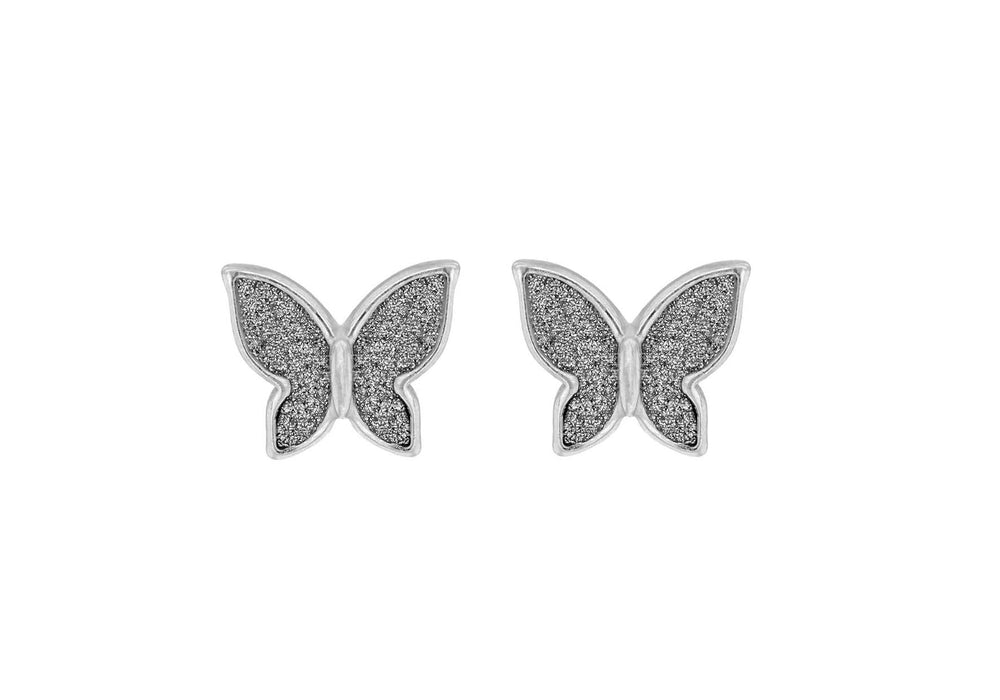 Sterling Silver Rhodium Plated Stardust Butterfly Stud Earrings