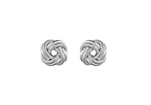 Sterling Silver Rhodium Plated 8mm Textured 4-Way Knot Stud Earrings