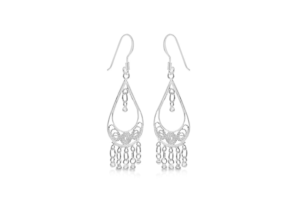 Sterling Silver Ornate Fancy Drop Earrings 