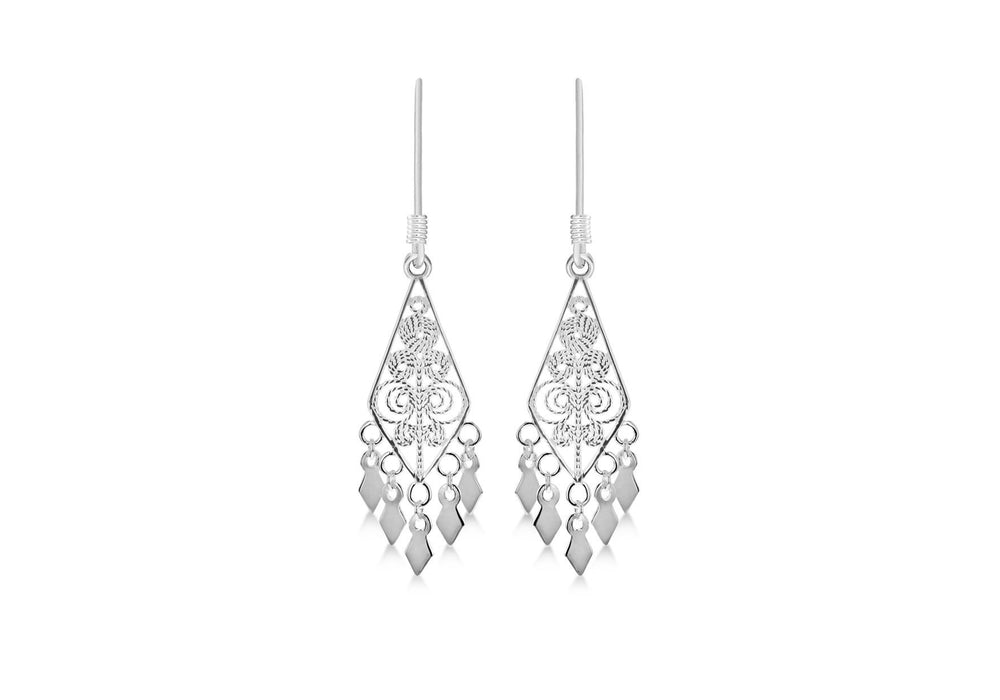 Sterling Silver Filigree Drop Earrings 