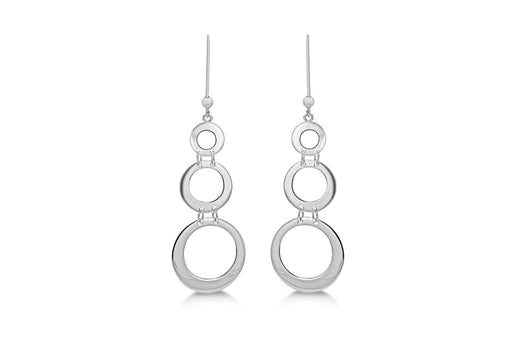 Sterling Silver Rhodium Plated Triple CutoCut Circle Graduated Drop Earrings