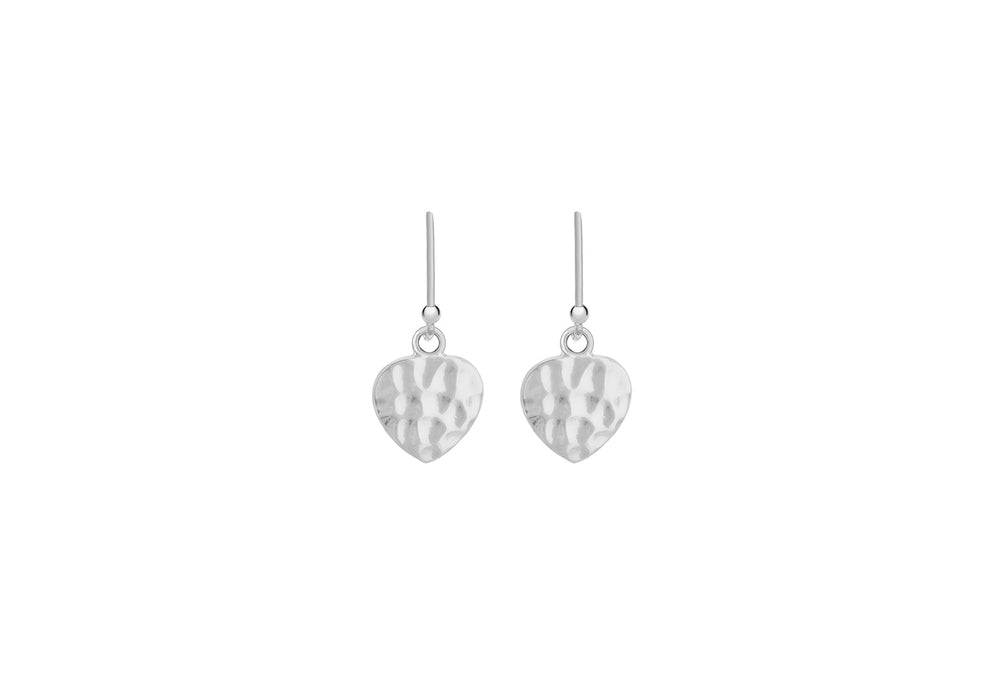 Sterling Silver Hammered 10mm Heart Drop Earrings