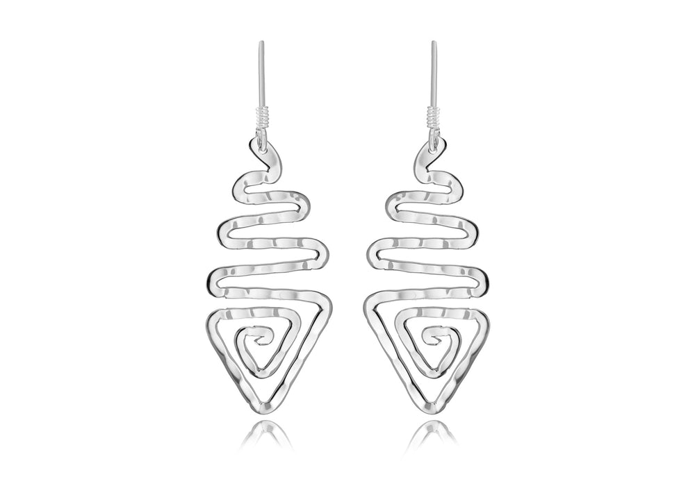 Sterling Silver Tri-Wave Triangle Drop Earrings 